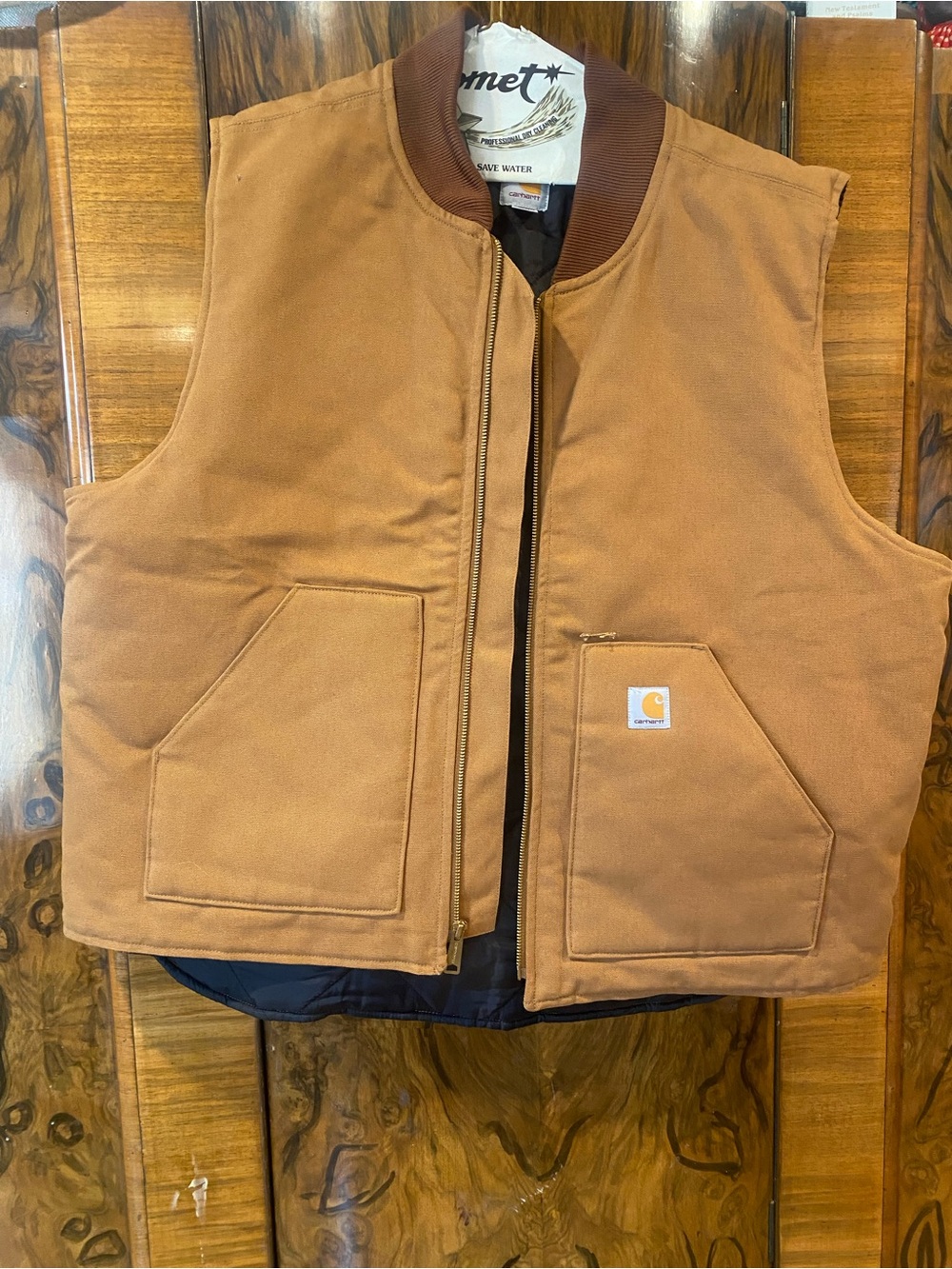 Carhartt Mens Canvas Brown Work Vest with Rib Knit Collar